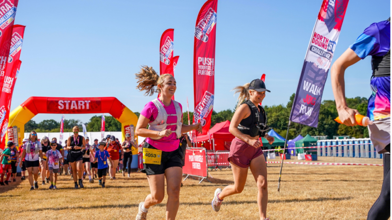 Two women at the start of North Downs challenge