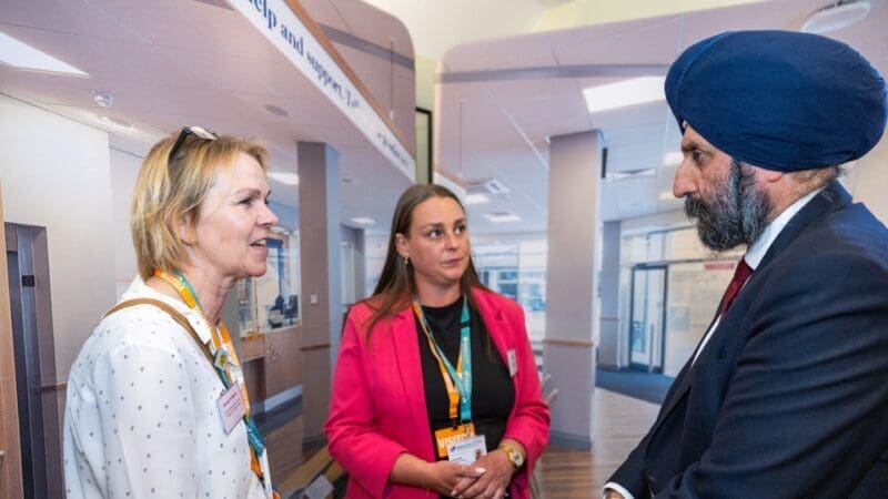 Admiral Nurses Sarah and Ruby speaking with Gurinder Josan, Smethwick MP