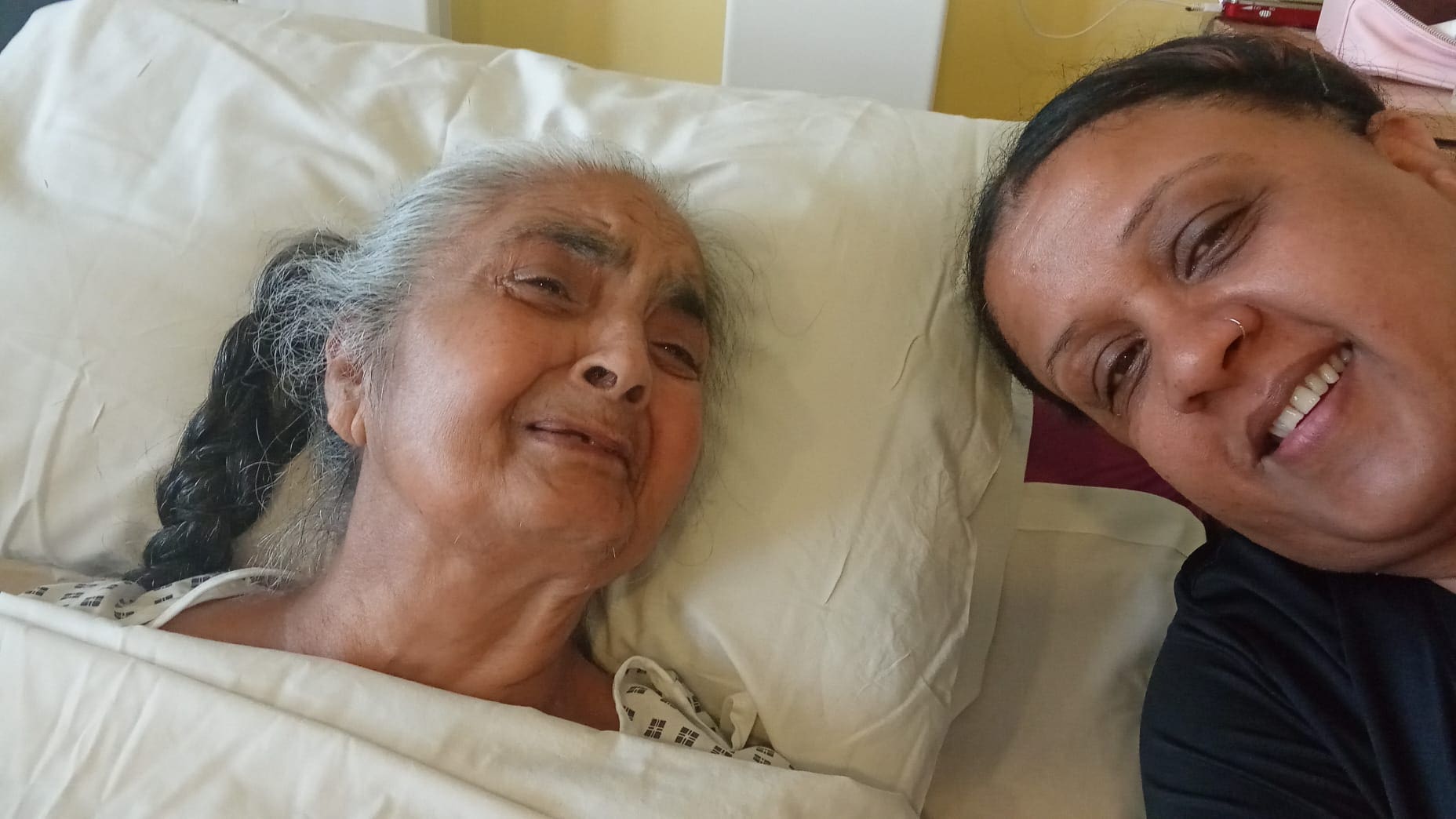 Harj and her mum in hospital 