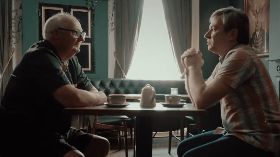 Tommy and Andrew in a pub talking about demenita